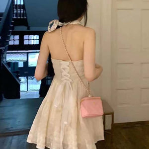 Korean Kawaii Strap Dress Women Bandage Backless Casual Sexy Mini Dress Female Summer 2021 High Waist Chic Party Sweet Dress