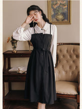 Load image into Gallery viewer, Korean Loose Casual Ladies Black Long Sleeved Midi Dress Autumn Black Stitching Shirt Retro Dresses Y2K Women&#39;s Clothing 2021