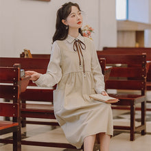 Load image into Gallery viewer, Korean Loose Cute Student Two Piece Set Women Bow Tie Lace Lapel All-match Solid Color Shirt Top+Loose Thin Strap Dress OL Suit