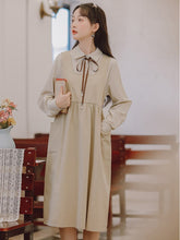 Load image into Gallery viewer, Korean Loose Cute Student Two Piece Set Women Bow Tie Lace Lapel All-match Solid Color Shirt Top+Loose Thin Strap Dress OL Suit