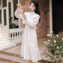 Load image into Gallery viewer, Korean Loose Cute White Dresses For Women 2021 Ruffle Stitching Stand-up Collar Small Fresh and Sweet Dress Roupas Femininas