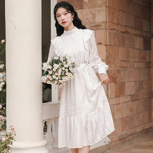 Load image into Gallery viewer, Korean Loose Cute White Dresses For Women 2021 Ruffle Stitching Stand-up Collar Small Fresh and Sweet Dress Roupas Femininas