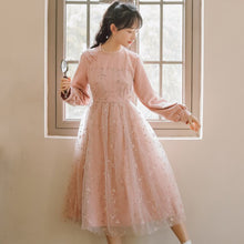 Load image into Gallery viewer, Korean Loose Sweet Mesh Embroidered Dress Fall Robe Femme Pink Vestidos Party Elegant Romantic Fairy Dress Y2K Puff Skirt Lady