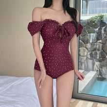 Load image into Gallery viewer, Korean One Piece Swimsuit 2021 Summer Ruffled Polka Dot Sexy Slimming Swimwear Female Cut Out Off Shoulder Bathing Beach Suit