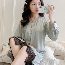 Load image into Gallery viewer, Korean Sexy Women Nightwear Long Sleeve Lace Princess Sleepwear Autumn Silk Chemise Stain Nightgown Pink Plus Size Nighties 2020