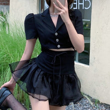 Load image into Gallery viewer, Korean Slim Short Suit Jacket + High Waist All-match Mesh Skirt Two Piece Sets Women Sweet Skirts Suits Conjuntos De Mujer 2021