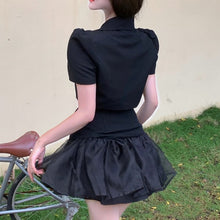 Load image into Gallery viewer, Korean Slim Short Suit Jacket + High Waist All-match Mesh Skirt Two Piece Sets Women Sweet Skirts Suits Conjuntos De Mujer 2021