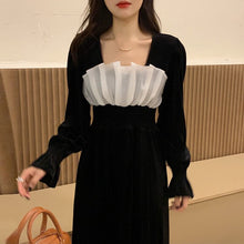 Load image into Gallery viewer, Korean Style Autumn New Elegant Velvet Dress for Women Square Collar Long Sleeve Slim Waist Robe Femme Simple Party Vestidos