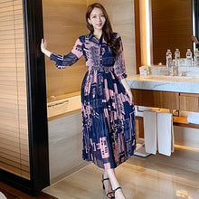 Load image into Gallery viewer, Korean Style Casual Dress Fashion Turn-down Full Sleeve Streetwear Dress Women Print Pleated Mid-Calf Dresses 2020 Autumn New