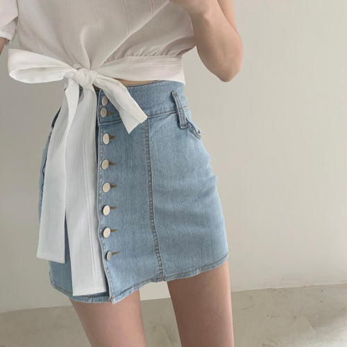 Korean Style Chic High Waist Denim Skirt for Women Simple Vintage Spring Summer 2022 Femme Faldas All Match Casual Trendy Jupe