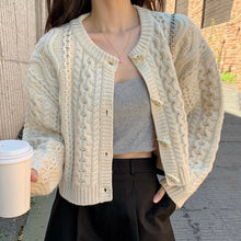 Load image into Gallery viewer, Korean Style Chic O Neck Long Sleeve Knitted Cardigans Women Loose Autumn Winter Vintage Sweater Coat Elegant Sweet Pull Femme