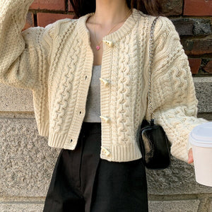 Korean Style Chic O Neck Long Sleeve Knitted Cardigans Women Loose Autumn Winter Vintage Sweater Coat Elegant Sweet Pull Femme