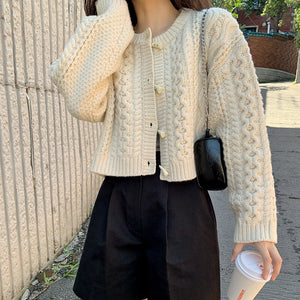 Korean Style Chic O Neck Long Sleeve Knitted Cardigans Women Loose Autumn Winter Vintage Sweater Coat Elegant Sweet Pull Femme