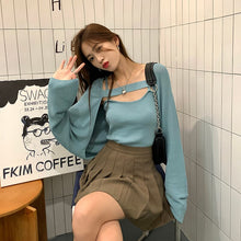 Load image into Gallery viewer, Korean Style Chic Simple Camisole + Loose Casual Knit Cardigans Women Design All Match Fashion Sweater Women Elegant Pull Femme