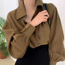 Load image into Gallery viewer, Korean Style Chic Turn Down Collar Woman Shirts Simple Loose Casual Vintage Long Sleeve Blusas Mujer Office Ladies Blouse Women