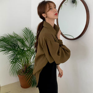 Korean Style Chic Turn Down Collar Woman Shirts Simple Loose Casual Vintage Long Sleeve Blusas Mujer Office Ladies Blouse Women