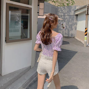 Korean Style Floral Blouse and Tops Woemen Short Sleeve Elegant Casual Shirts Female Design Lace Kawaii Top 2021 Summer Outwear