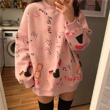 Load image into Gallery viewer, Korean Style Graffiti Printing Sweatshirt Women Thin Anime Hoodie Loose Sweatshirt Women Christmas Kawaii Top Plus Size Hoodies