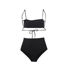 Load image into Gallery viewer, Korean Style High Waist Bikini Set Women Biquini Suit Two Pieces Swimwear Black Swimsuit High Quality Beach Suit 2021 New