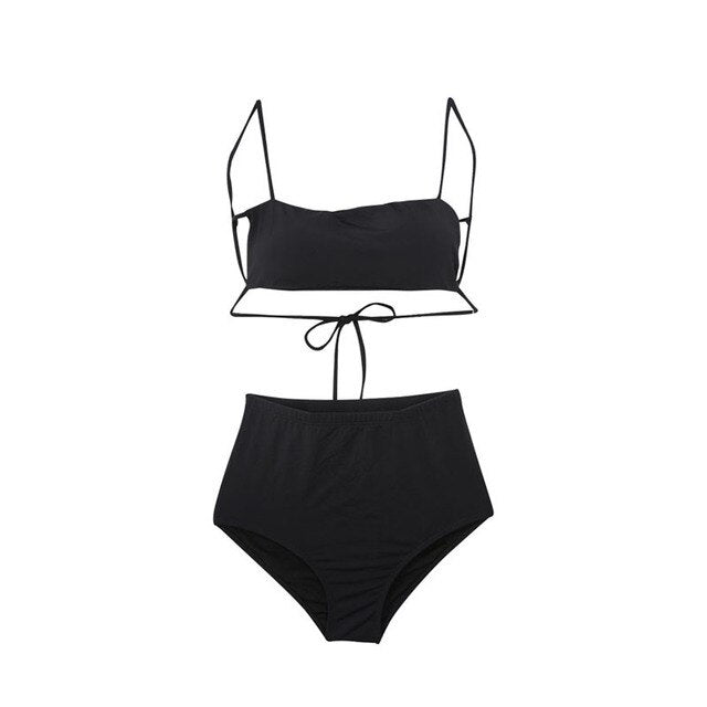 Korean Style High Waist Bikini Set Women Biquini Suit Two Pieces Swimwear Black Swimsuit High Quality Beach Suit 2021 New