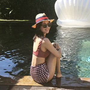 Korean Style High Waist Bikini Set Women Biquini Suit Two Pieces Swimwear Plaid Swimsuit High Quality Beach Suit 2020