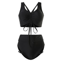 Load image into Gallery viewer, Korean Style High Waist Bikini Set Women Lace Up Biquini Suit Two Pieces Pleated Swimwear Solid Swimsuit Bandage Beach Suit 2022