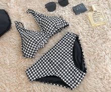 Load image into Gallery viewer, Korean Style Low Waist Bikini Set Women Biquini Suit Two Pieces Swimwear Plaid Swimsuit Bandage Beach Suit 2022