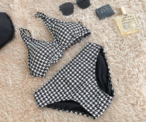 Korean Style Low Waist Bikini Set Women Biquini Suit Two Pieces Swimwear Plaid Swimsuit Bandage Beach Suit 2022