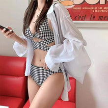 Load image into Gallery viewer, Korean Style Low Waist Bikini Set Women Biquini Suit Two Pieces Swimwear Plaid Swimsuit Bandage Beach Suit 2022