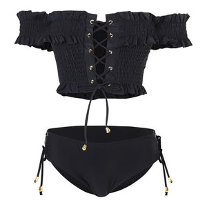 Korean Style Low Waist Bikini Set Women Biquini Suit Two Pieces Swimwear Solid Bandeau Swimsuit High Quality Beach Suit 2020