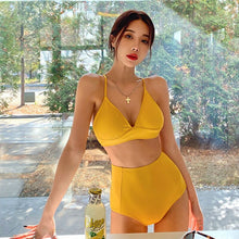 Load image into Gallery viewer, Korean Style Mid Waist Bikini Set Women Biquini Suit Two Pieces Swimwear Solid Swimsuit High Quality Beach Suit 2022 bikinis