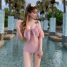 Load image into Gallery viewer, Korean Style One Piece Swimwear Ruffle Swimsuit Women Swimsuit High Quality Bathing Suit sexy Black Monokini beachwear 2020 New