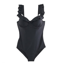 Load image into Gallery viewer, Korean Style One Piece Swimwear Women Padded Swimwear Push Up Swimsuit Bathing Suit sexy Lady Monokini Beachwear Ruffle Swimwear