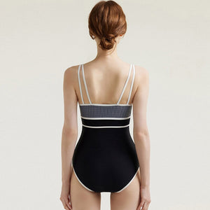 Korean Style One Piece Swimwear Women Plaid Swimwear Padded Swimsuit Straps Bathing Suit sexy Monokini Beachwear Backless