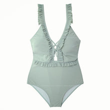 Load image into Gallery viewer, Korean Style One Piece Swimwear Women Solid Swimwear Padded Swimsuit Ruffle Bathing Suit sexy Monokini Beachwear 2021