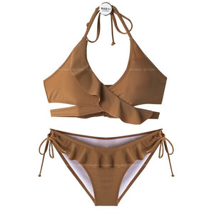 Korean Style Ruffle Bikini Set Women Padded Biquini Suit Two Pieces Swimwear Swimsuit High Quality Beach Suit 2021 New