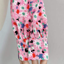 Load image into Gallery viewer, Korean Style Spring Blouse Women Pink Flower Puff Sleeve Top Ladies Elegant Peter Pan Collar Lace Up Bow Chic Blouse 2021 New