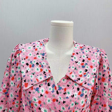 Load image into Gallery viewer, Korean Style Spring Blouse Women Pink Flower Puff Sleeve Top Ladies Elegant Peter Pan Collar Lace Up Bow Chic Blouse 2021 New
