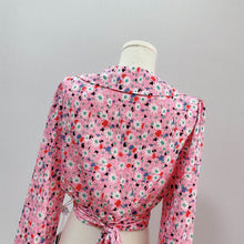 Load image into Gallery viewer, Korean Style Spring Blouse Women Pink Flower Puff Sleeve Top Ladies Elegant Peter Pan Collar Lace Up Bow Chic Blouse 2021 New