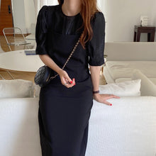 Load image into Gallery viewer, Korean Style Vintage Two Piece Set Women Outfits Short Sleeve Thin Blouses and Spaghetti Strap Long Dress 2 Piece Sets Elegant