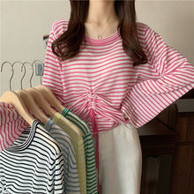 Load image into Gallery viewer, Korean Style Western T-shirt Ins Lazy Knitted Stripes Tops Harajuku T Shirt Women Summer Tee Big Size Japan Young Fashion Girl