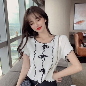 Korean Summer Fashion All-match Blouse Bowknot Design Knit Sweater + High Waist Pleated Skirt Suits Women Skirt Two Piece Set