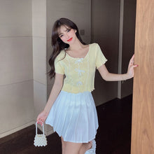 Load image into Gallery viewer, Korean Summer Fashion All-match Blouse Bowknot Design Knit Sweater + High Waist Pleated Skirt Suits Women Skirt Two Piece Set