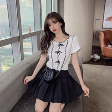 Load image into Gallery viewer, Korean Summer Fashion All-match Blouse Bowknot Design Knit Sweater + High Waist Pleated Skirt Suits Women Skirt Two Piece Set