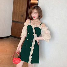 Load image into Gallery viewer, Korean Summer Women&#39;s Dress Sexy Bare Shoulder spliced ruffles mini Dress Women Double Breasted Casual plus size suspender dress
