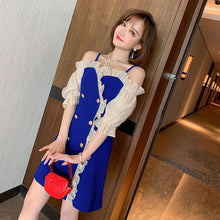 Load image into Gallery viewer, Korean Summer Women&#39;s Dress Sexy Bare Shoulder spliced ruffles mini Dress Women Double Breasted Casual plus size suspender dress