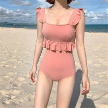 Load image into Gallery viewer, Korean Swimwear One Piece Swimwear Women Swimwear Ruffle Swimsuit Padded Bathing Suit sexy Monokini Beachwear Summer
