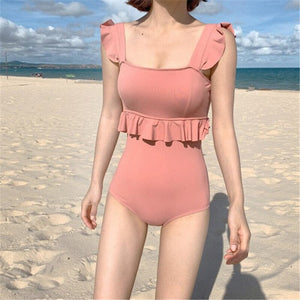 Korean Swimwear One Piece Swimwear Women Swimwear Ruffle Swimsuit Padded Bathing Suit sexy Monokini Beachwear Summer