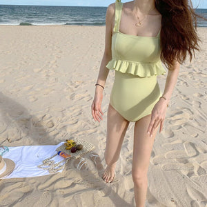 Korean Swimwear One Piece Swimwear Women Swimwear Ruffle Swimsuit Padded Bathing Suit sexy Monokini Beachwear Summer