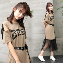 Load image into Gallery viewer, Korean Version Two Pieces Set  Letter Print Crop Top High Waist Mini Mesh Skirt Sweet Elegant Set